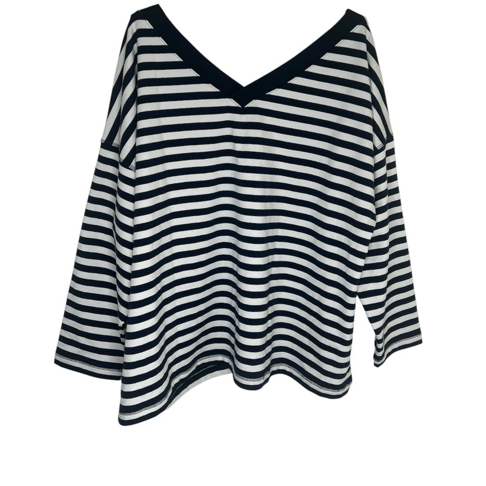 J. JILL FIT Navy White Striped French Terry V-Neck Sweatshirt Size 3X - Picture 2 of 9